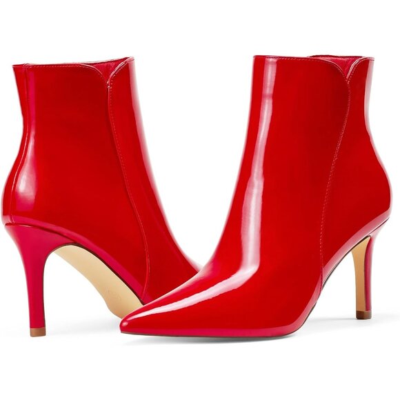 ⚡Women's Red Chic Heeled Ankle Boots Sexy Pointed Toe 3 Inch High Heel Fashion - Picture 1 of 8